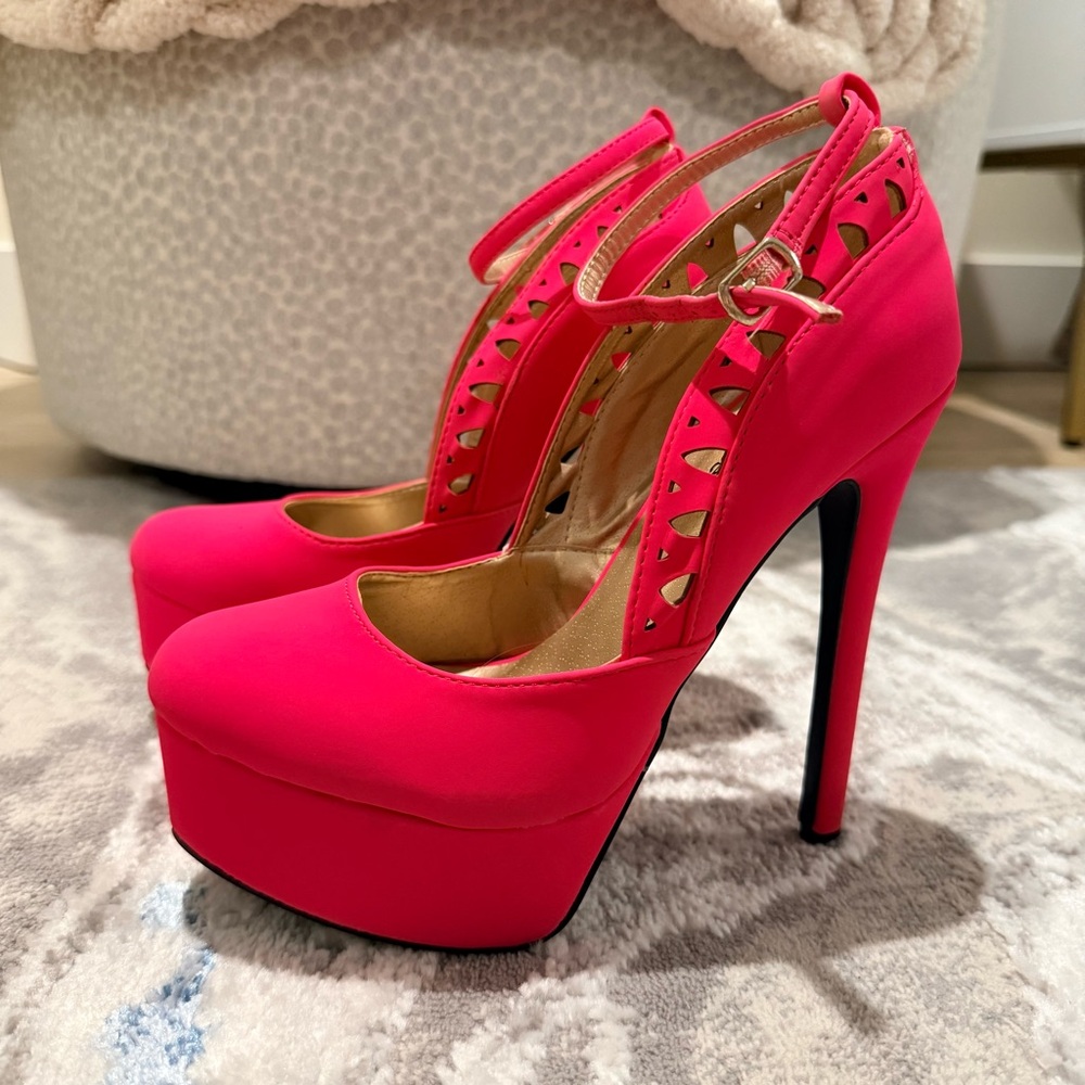 Charlotte Russe Vibrant Pink Cutout Heels